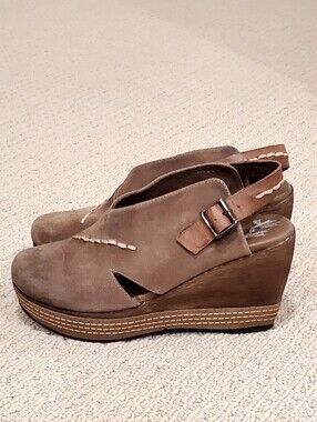 Antelope Brown Hand-Weathered Leather Slingback Wedge Clog Sandal 8.5/9, NWOT